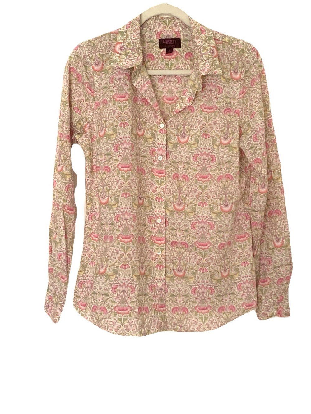 J Crew x Liberty Art Women’s Size 8 Pink & Green Floral Button-Down Blouse Top